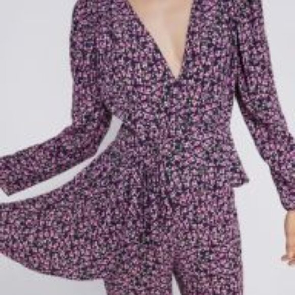 Zara Pink Floral Flare Pants And Boho Asymmetric Peplum Blouse 2 Piece Set EUC - Picture 4 of 16